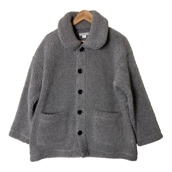 Outerknown Woodland Sherpa Coat Snap Pockets Oversized Gray Medium  0620 - Picture 3 of 6